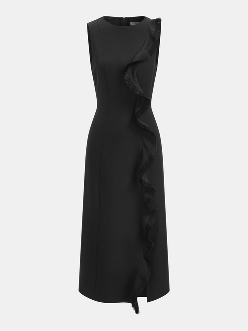 Sleeveless Fringe Ruffle Midi Dress