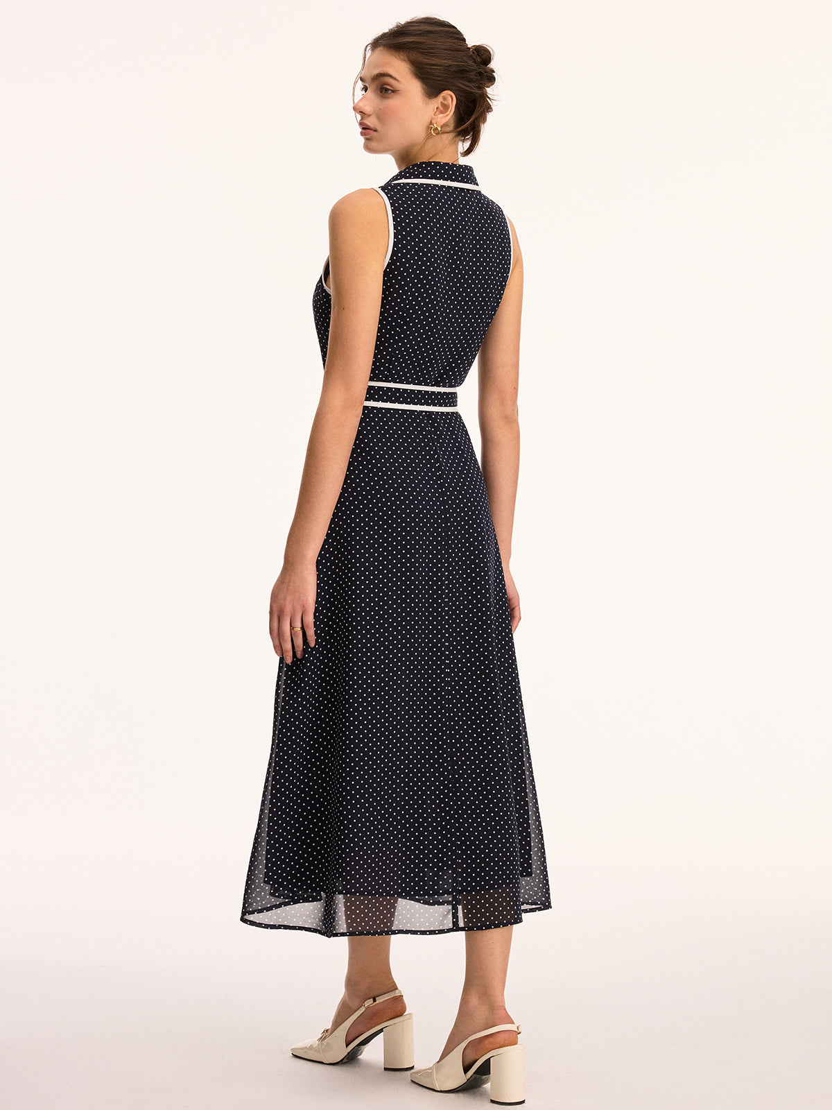 Polka Dot Belted Sleeveless Maxi Dress