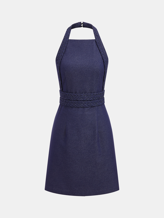 Braided Halter Backless Mini Dress