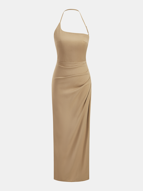 Halter Ruched Bodycon Maxi Dress