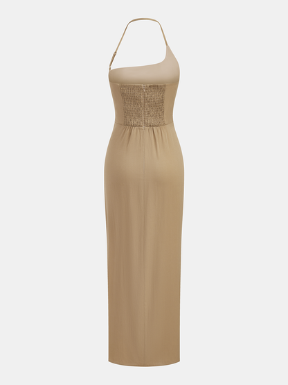 Halter Ruched Bodycon Maxi Dress