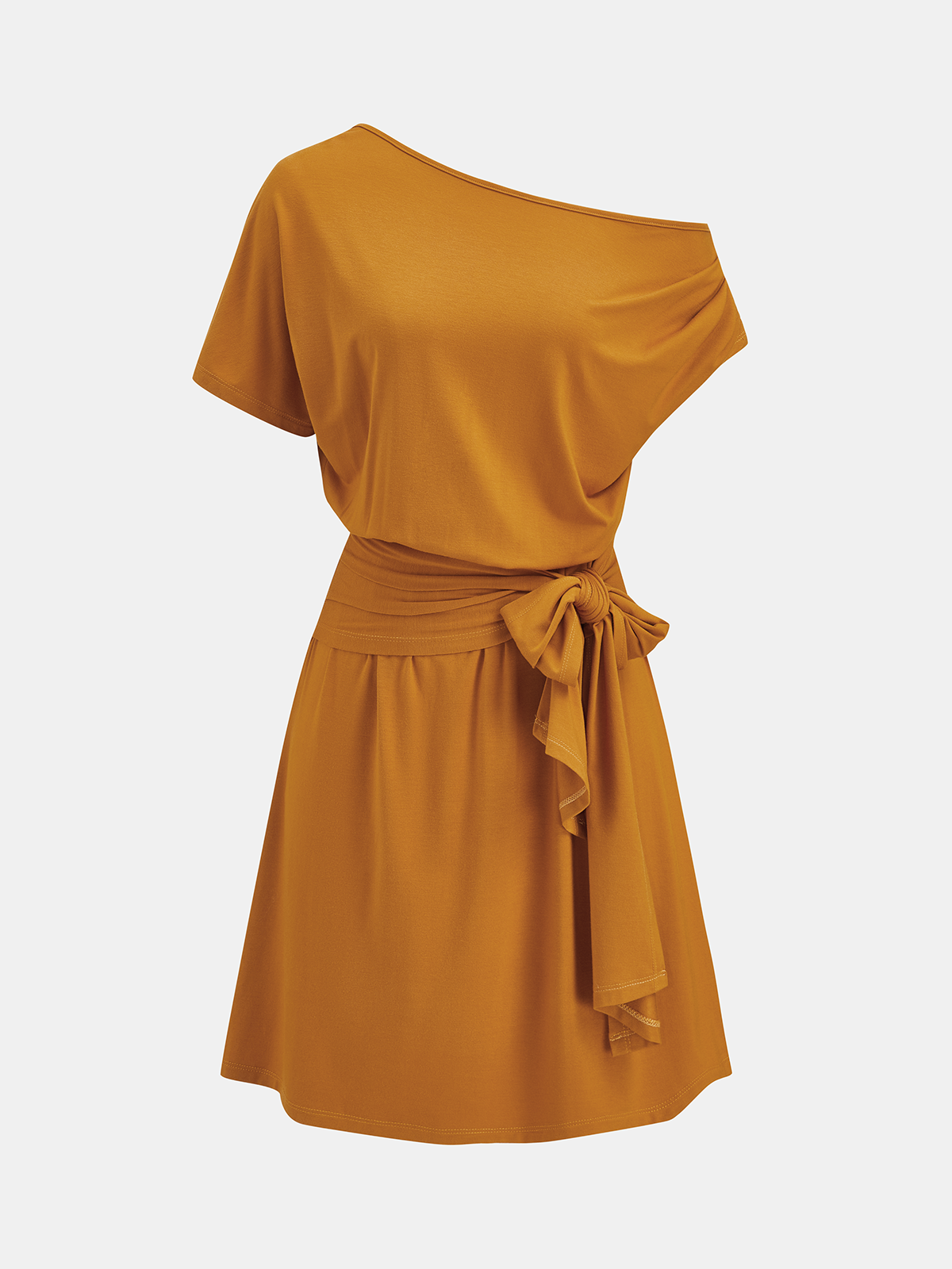 Off Shoulder Tie Waist Mini Dress