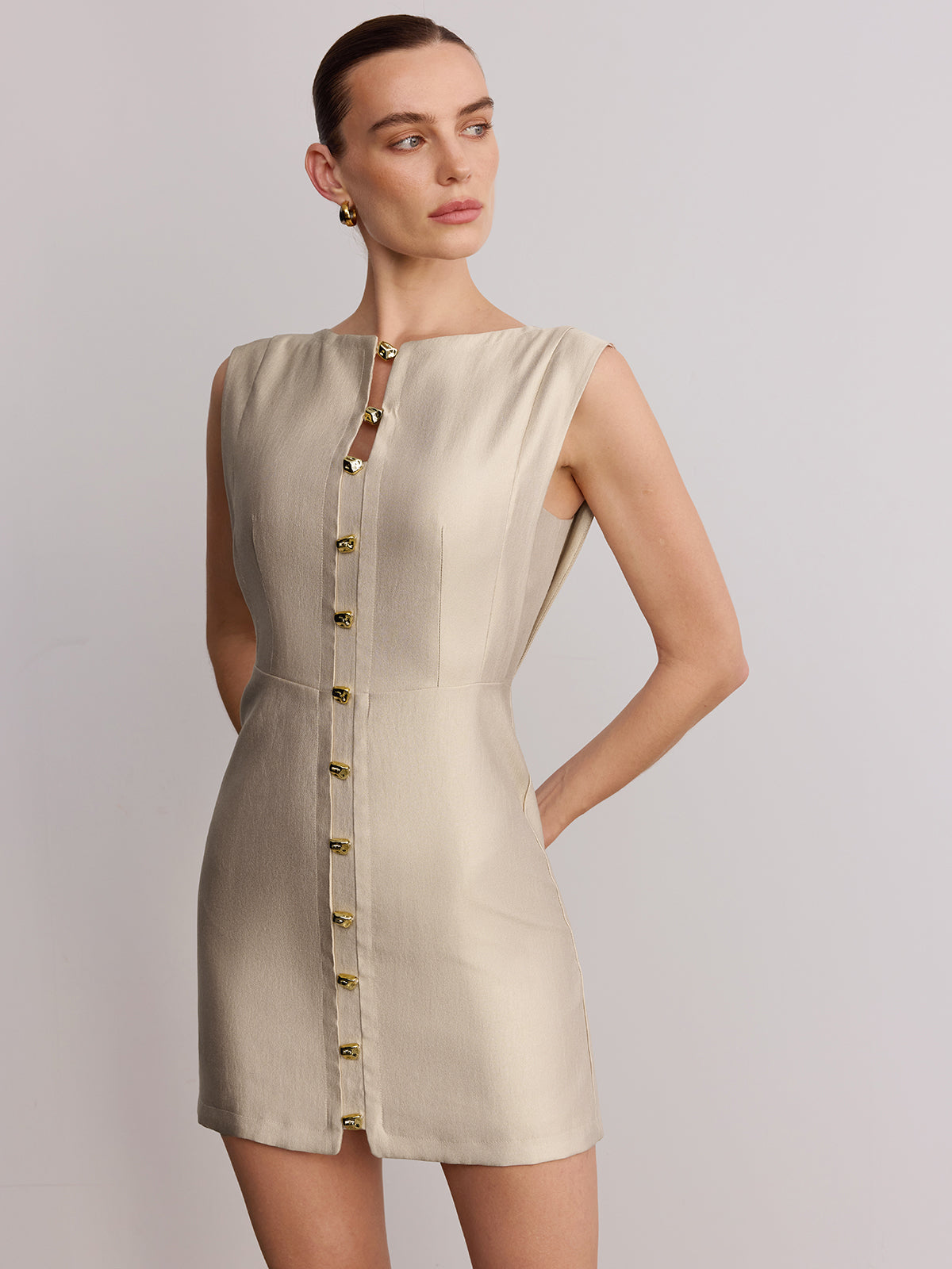 Metal Detail Sleeveless Mini Dress