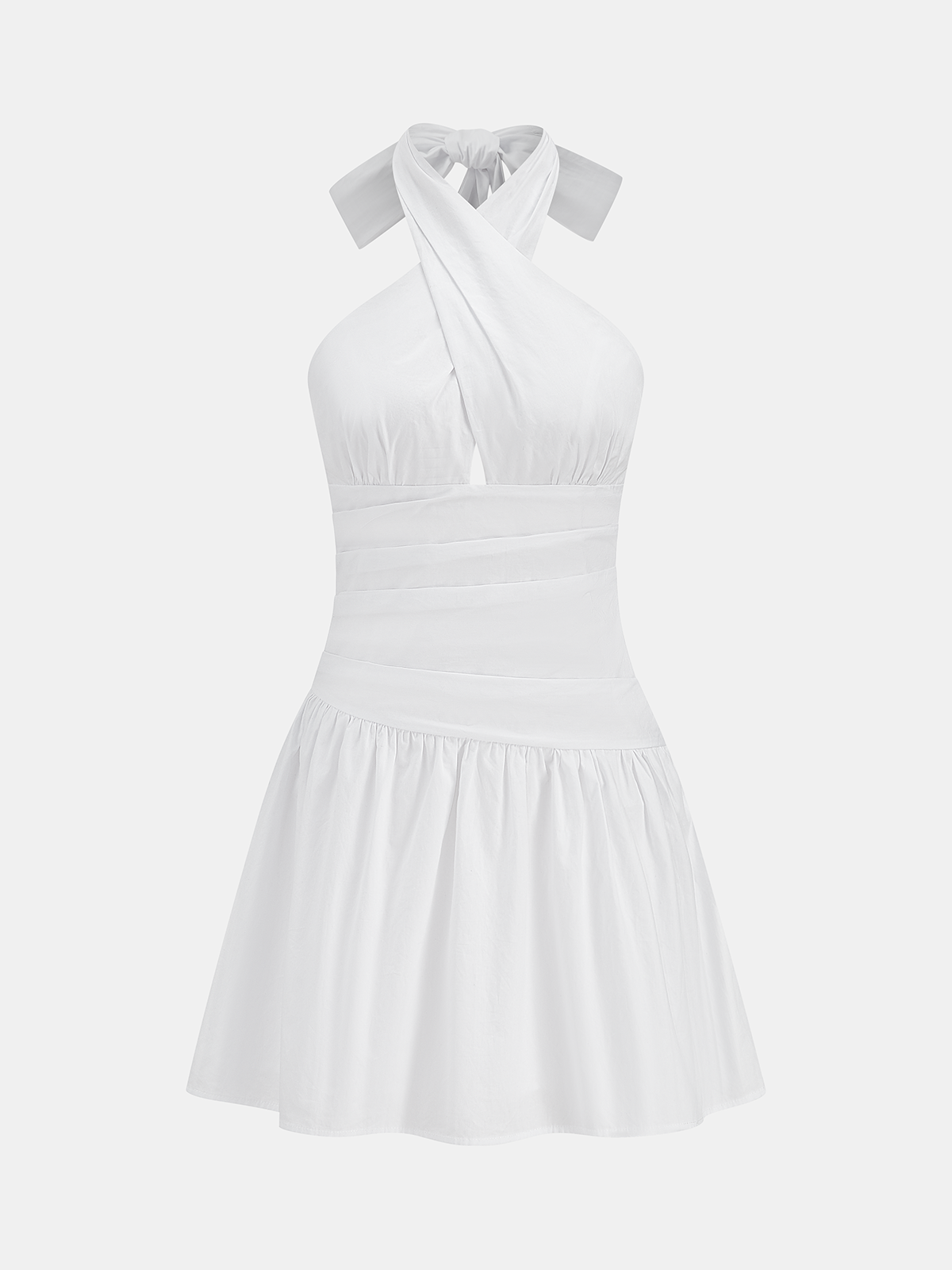 Cotton Halter Ruched Mini Dress