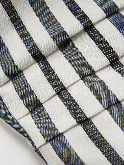 Striped Strapless Cotton Linen Ruched Dress