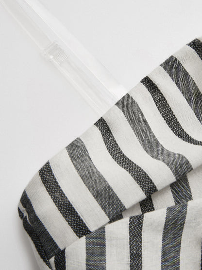 Striped Strapless Cotton Linen Ruched Dress
