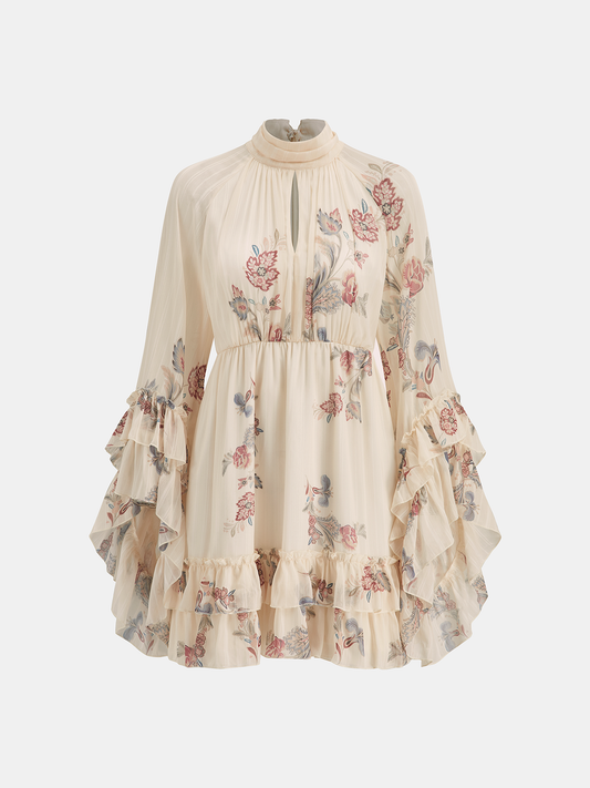 Layered Ruffled Floral Chiffon Mini Dress