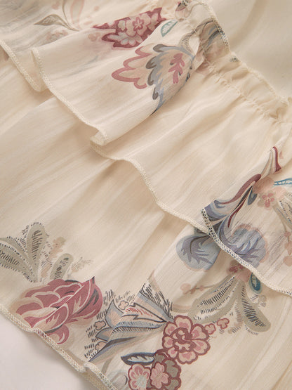 Layered Ruffled Floral Chiffon Mini Dress