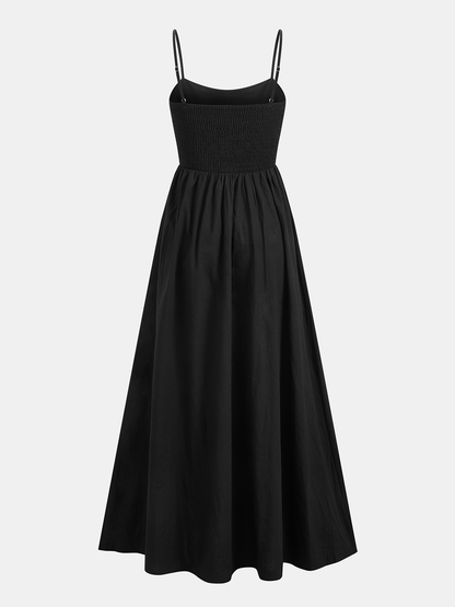 Cotton Sleeveless Pockets Cutout Long Dress
