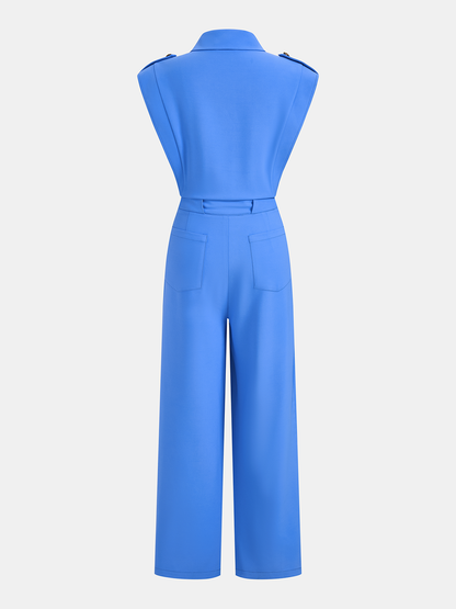 Sleeveless Collared Tie Waist Wide-Leg Jumpsuit