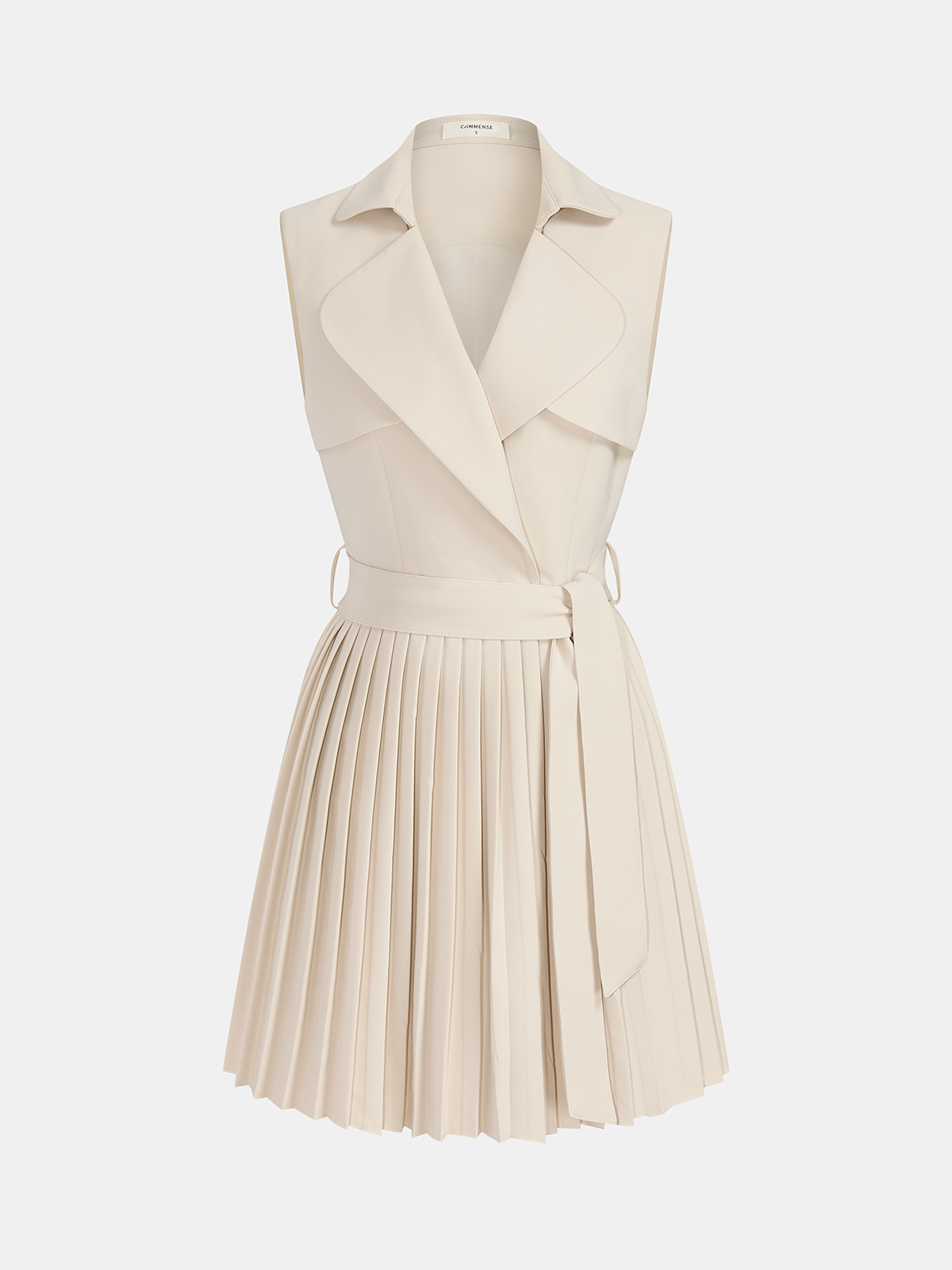 Sleeveless Lapel Belted Pleated Mini Dress