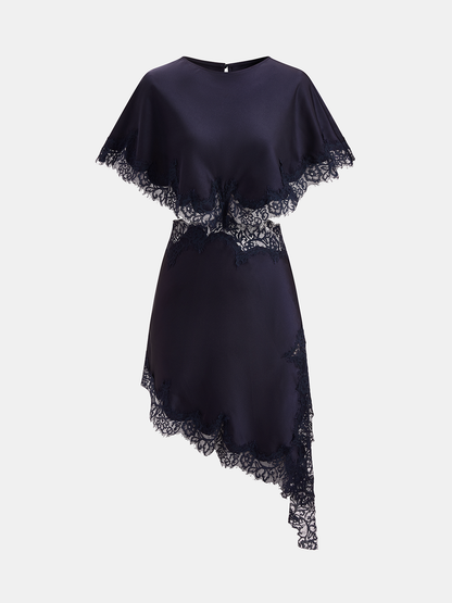Lace Trim Satin Cut-Out Capelet Mini Dress