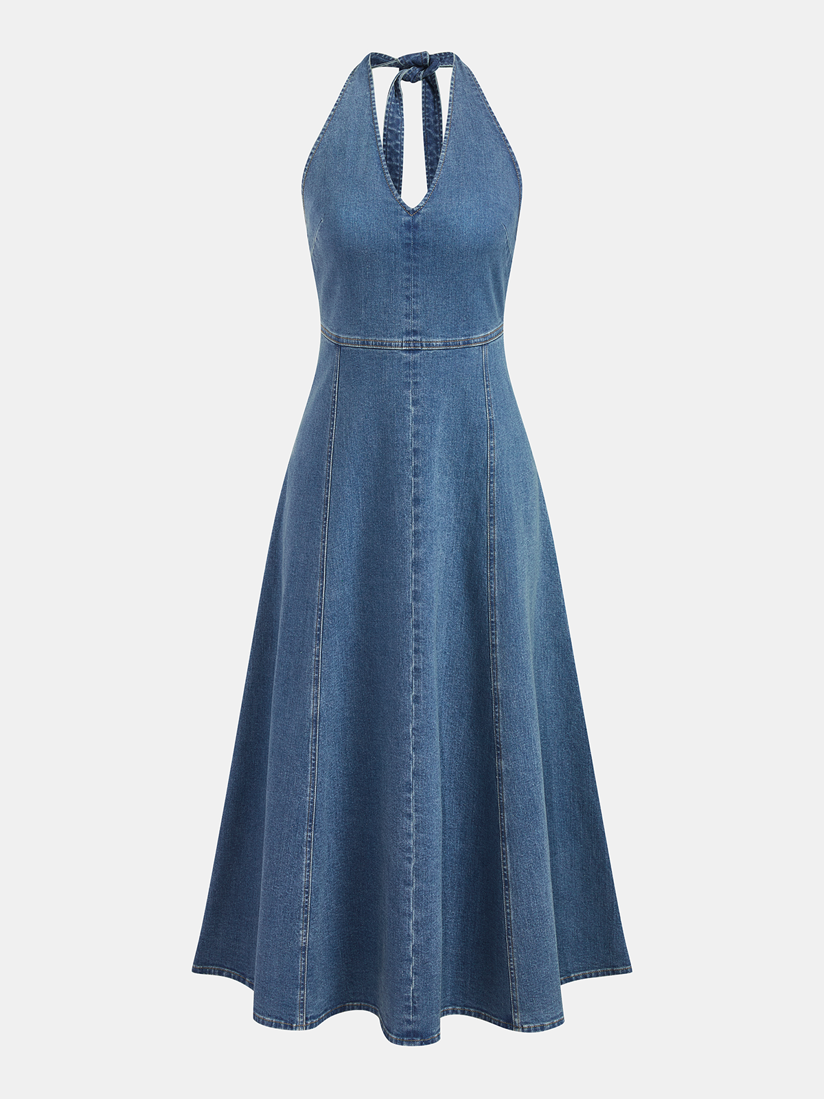 Halter Backless Denim Midi Dress
