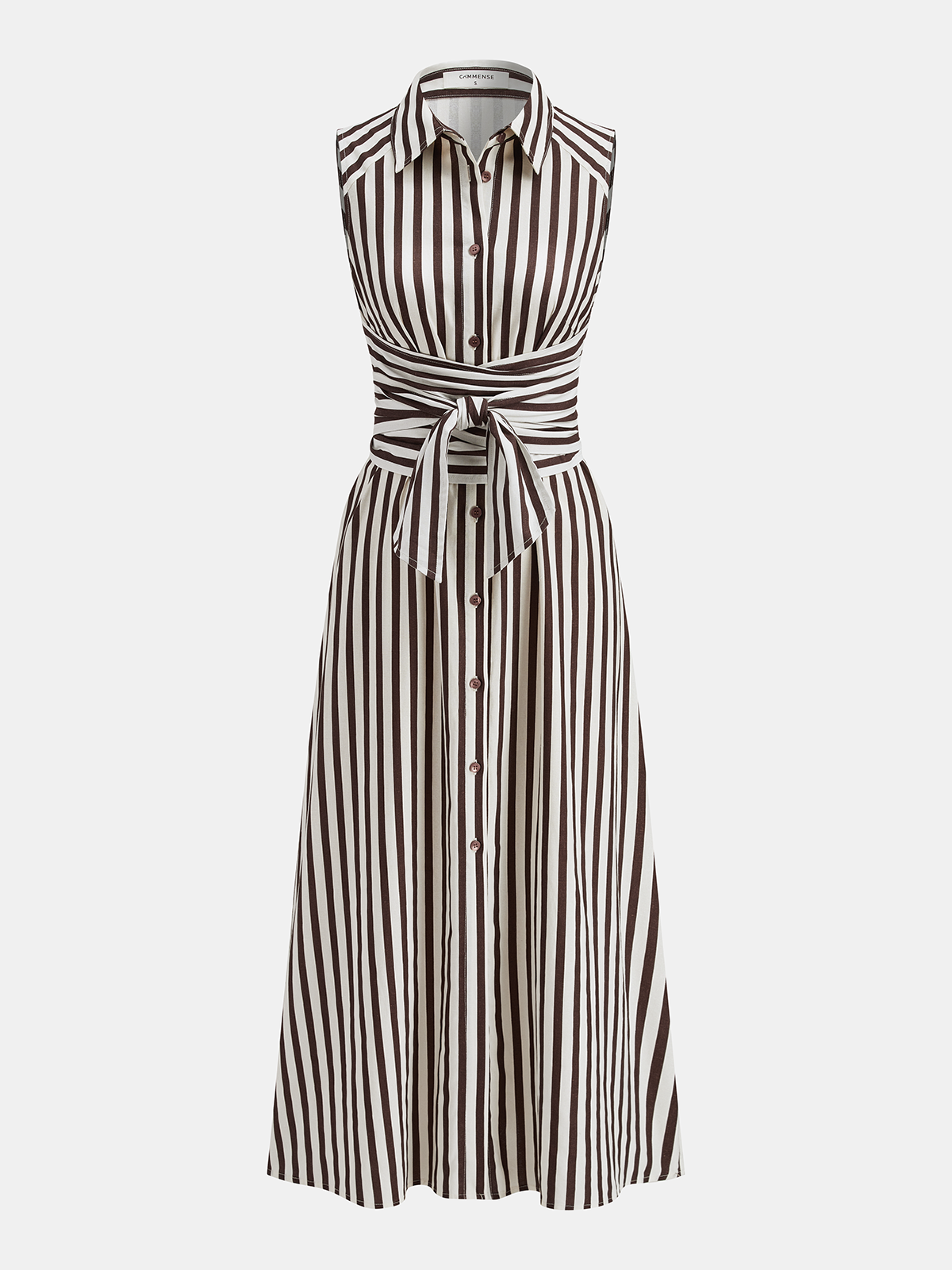 Sleeveless Striped Tie Waist Maxi Dress