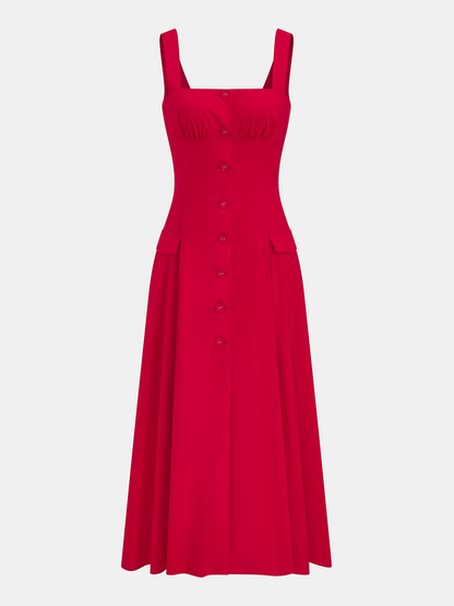Cotton Blend Button-Front Maxi Dress