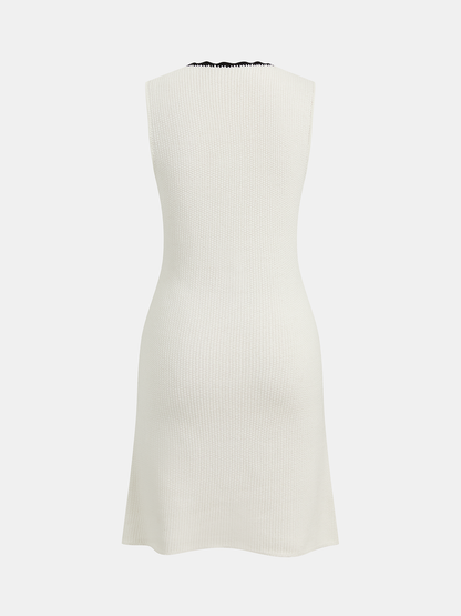 Contrast Trim Button-Front Sleeveless Knit Dress