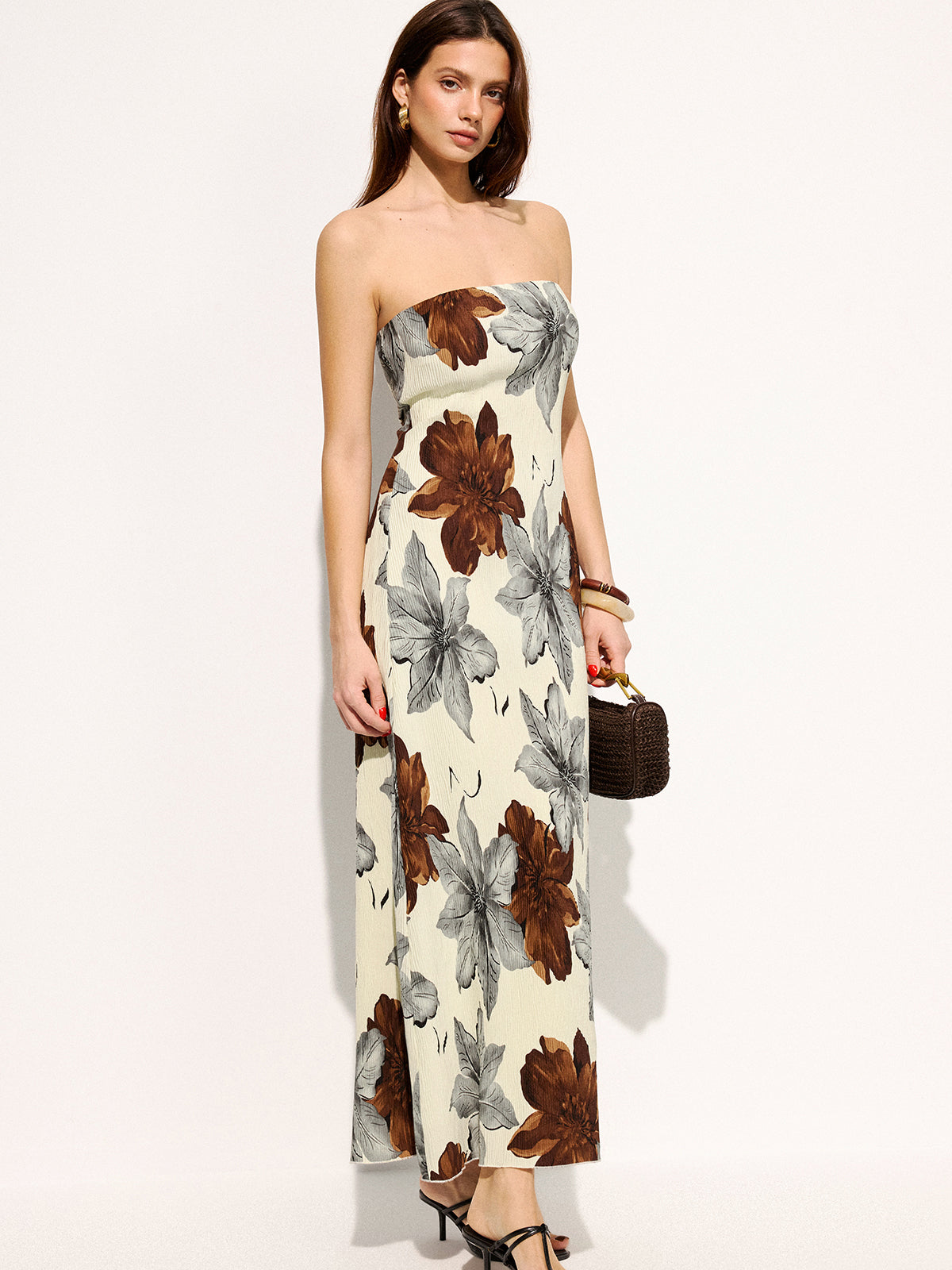 Strapless Floral Print Maxi Dress