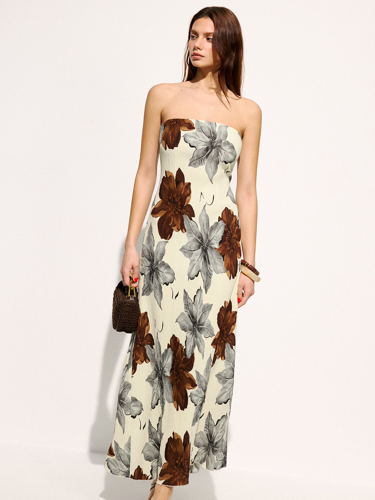 Strapless Floral Print Maxi Dress