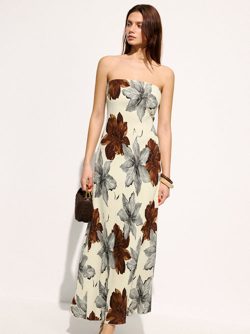 Strapless Floral Print Maxi Dress