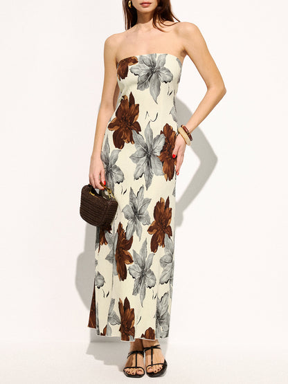 Strapless Floral Print Maxi Dress