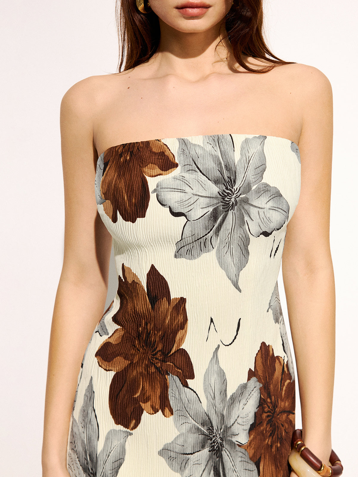 Strapless Floral Print Maxi Dress