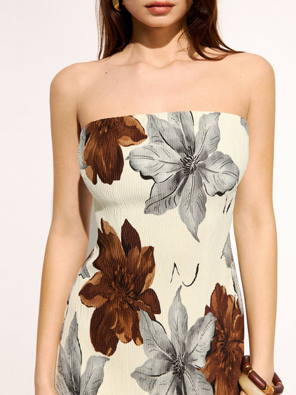 Strapless Floral Print Maxi Dress