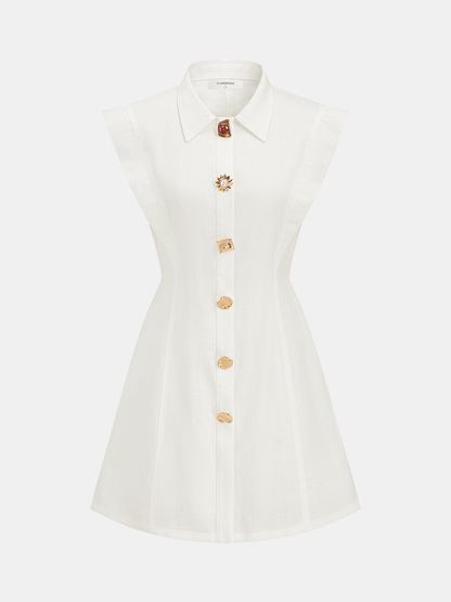 Linen Blend Sleeveless Mini Shirt Dress