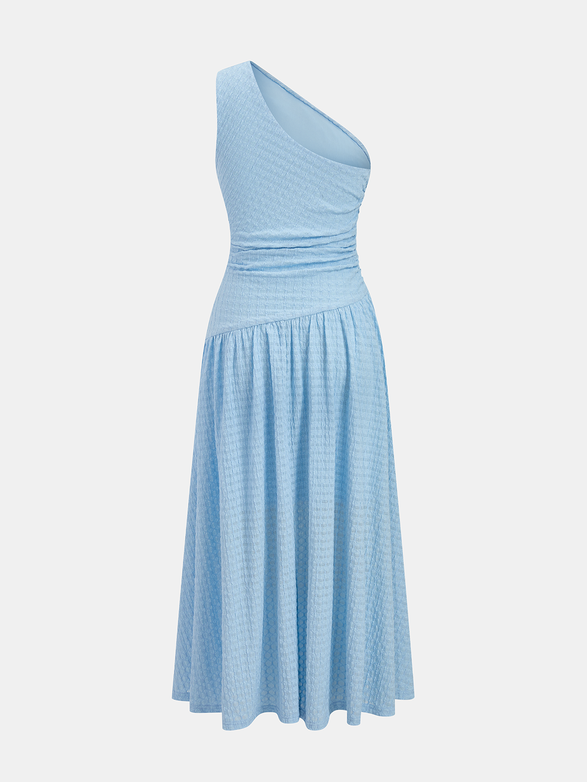 One-Shoulder Ruched Textured Midi Dress