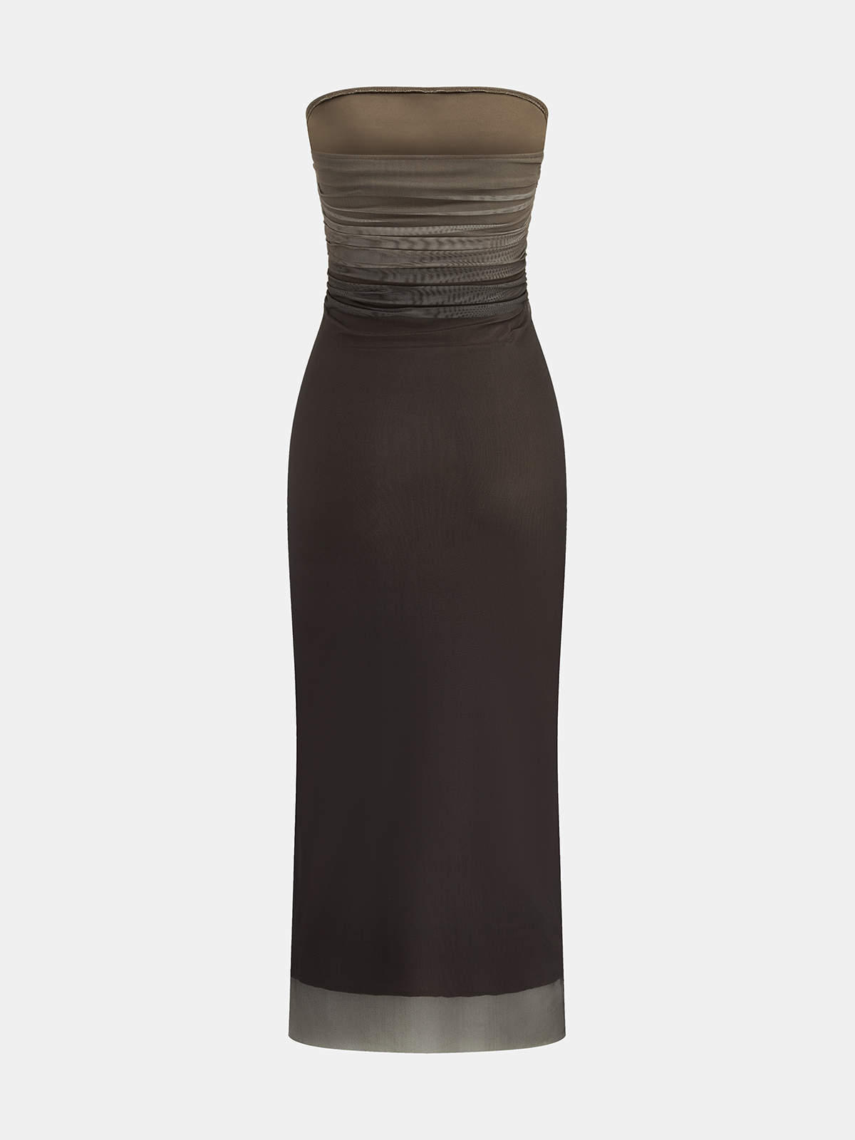 Ombre Mesh Ruched Strapless Maxi Dress