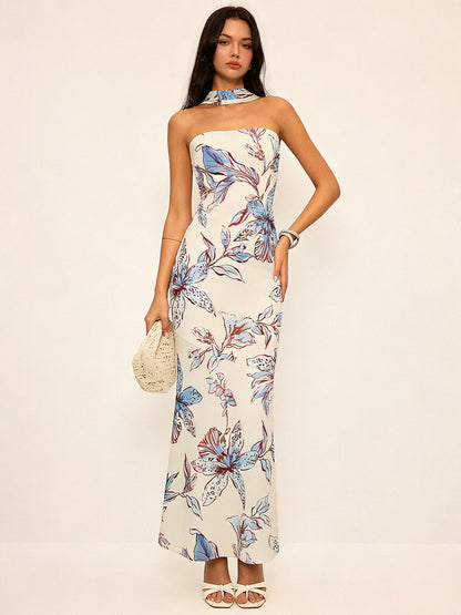 Floral Print Halter Maxi Dress