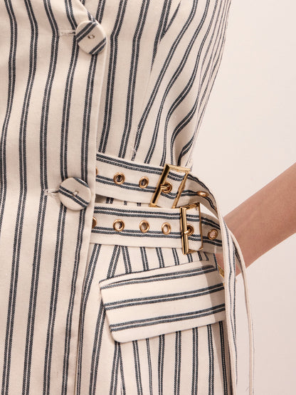 Halter Striped Double Belted Mini Dress