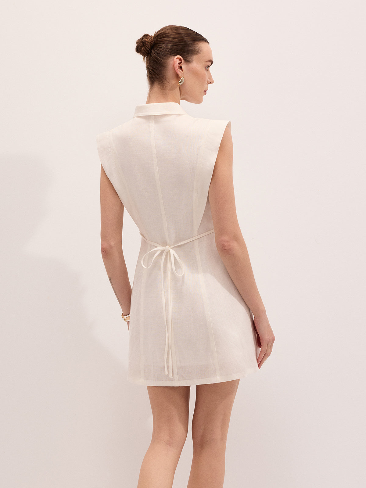 Linen Blend Sleeveless Mini Shirt Dress