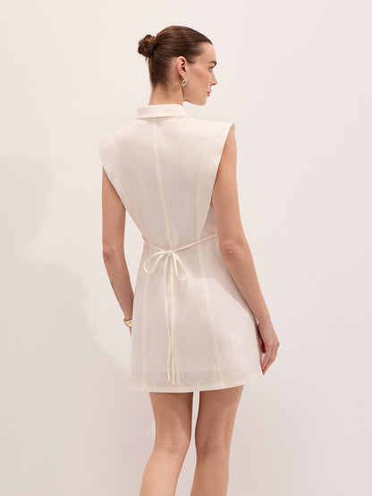Linen Blend Sleeveless Mini Shirt Dress