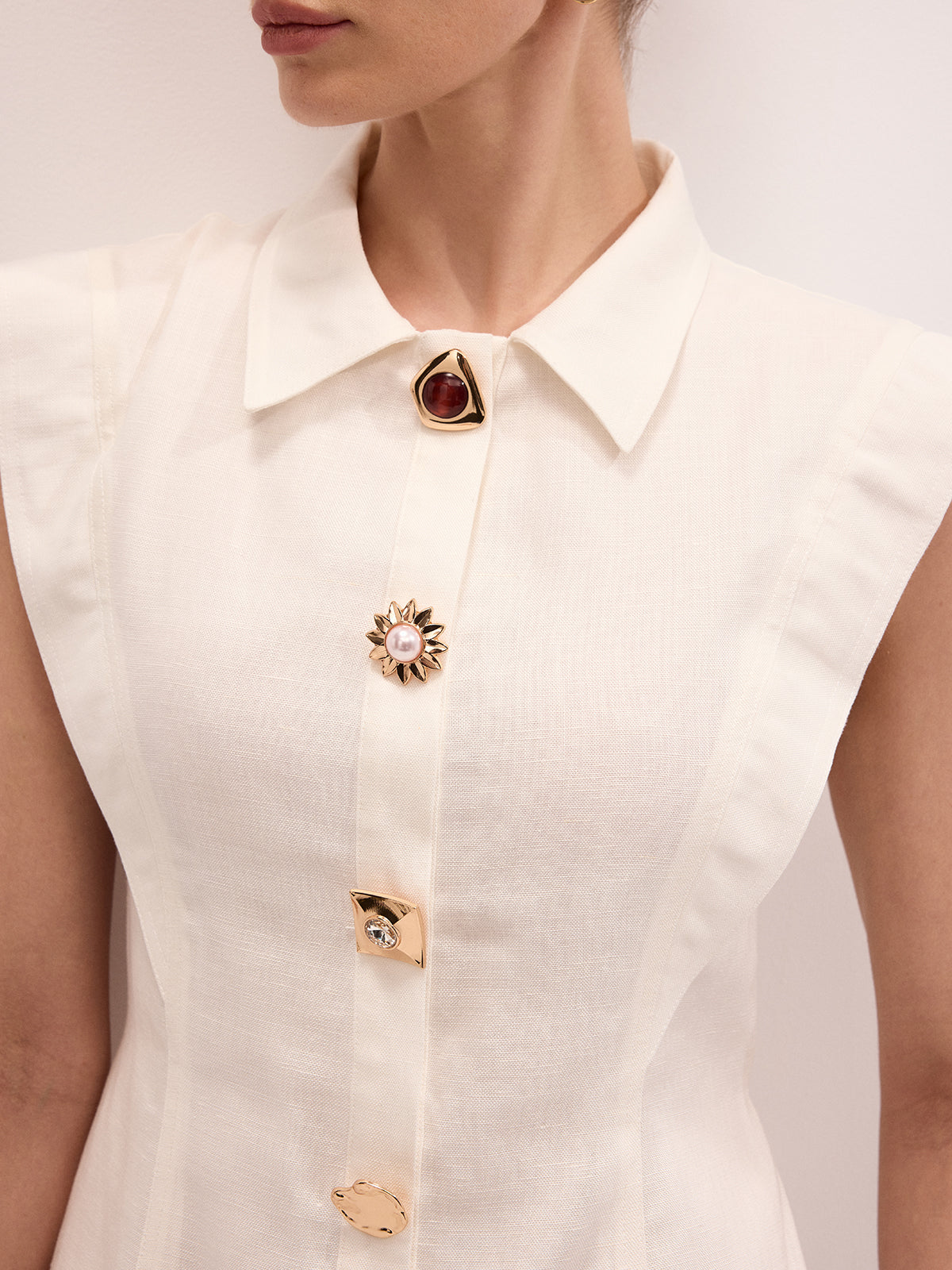 Linen Blend Sleeveless Mini Shirt Dress