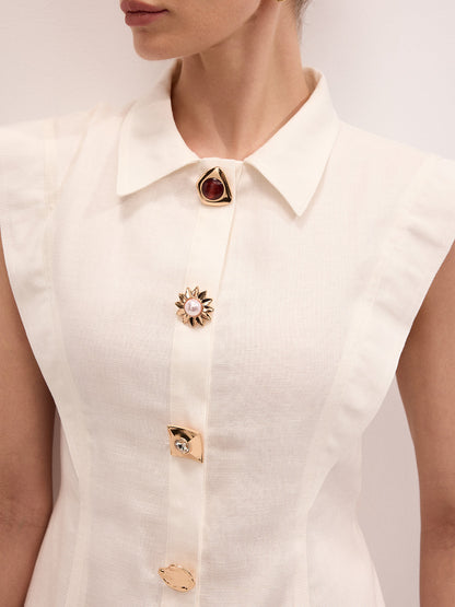 Linen Blend Sleeveless Mini Shirt Dress