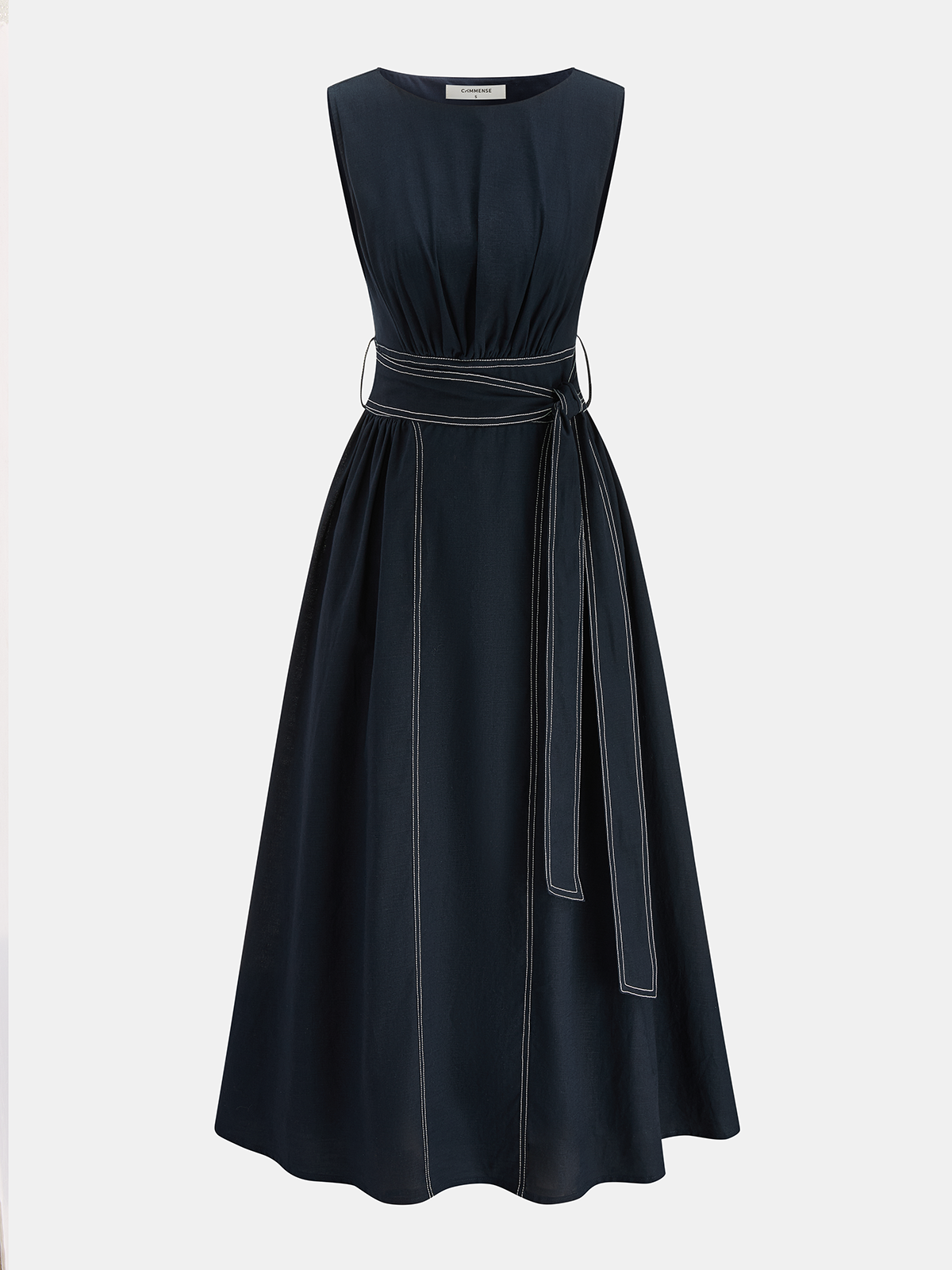 Cotton Linen Sleeveless Belted Maxi Dress