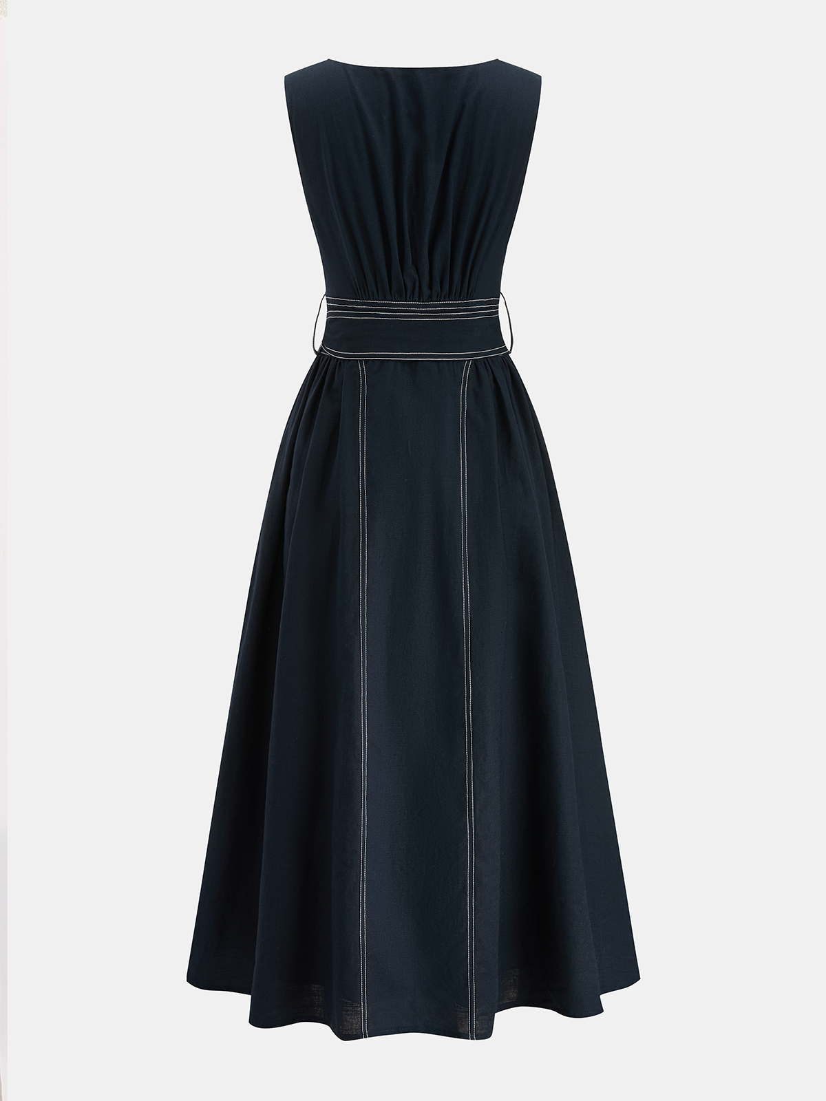 Cotton Linen Sleeveless Belted Maxi Dress