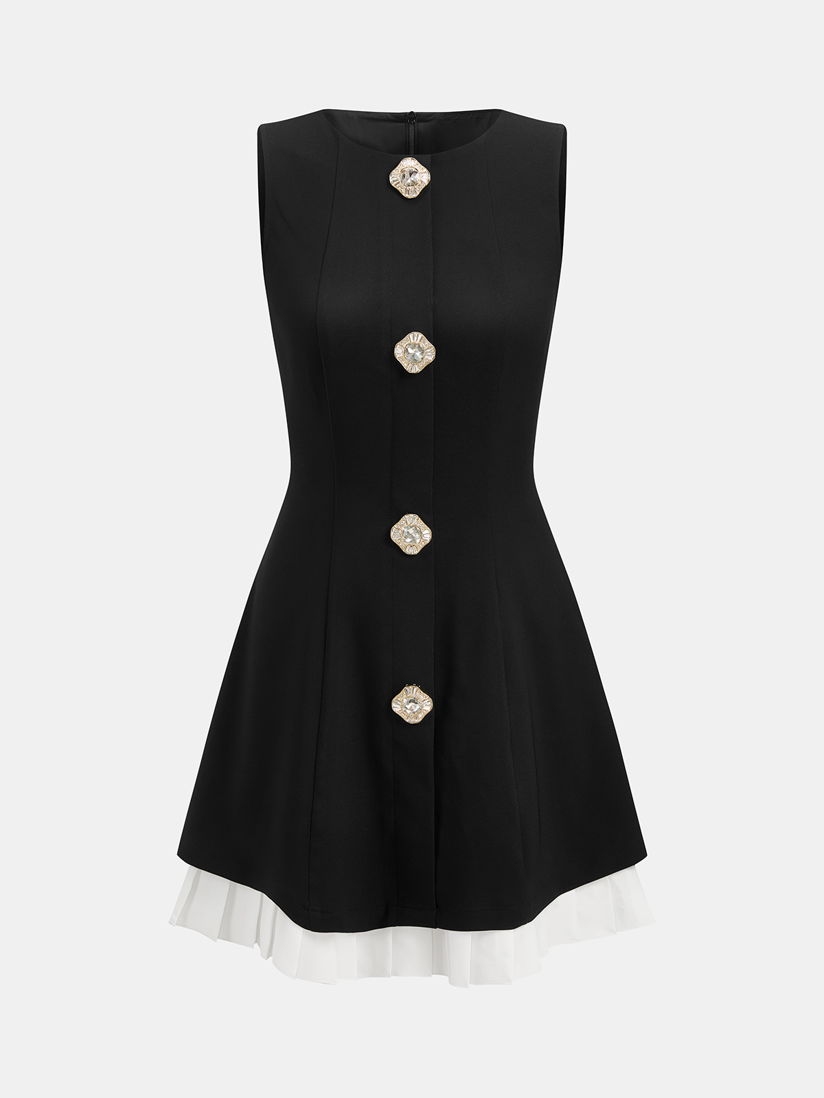 Contrast Hem Sleeveless Rhinestone Detail Dress