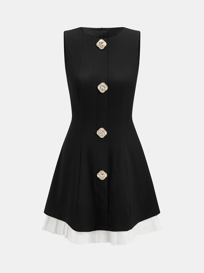 Contrast Hem Sleeveless Rhinestone Detail Dress