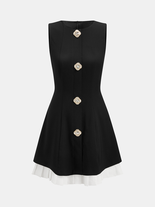 Contrast Hem Sleeveless Rhinestone Detail Dress