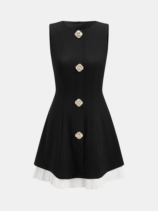 Contrast Hem Sleeveless Rhinestone Detail Dress