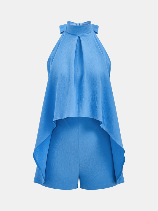 Backless Halter Neck Layered Romper
