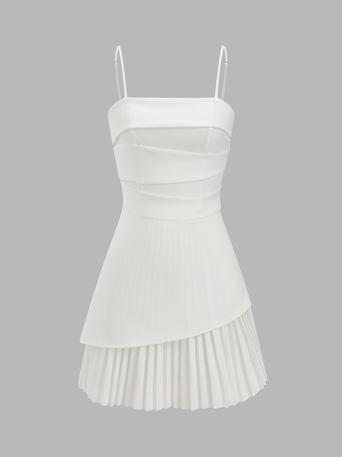 Pleated Hem Asymmetrical Cami Mini Dress