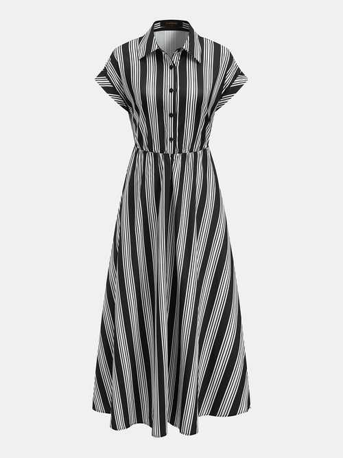 Striped Short Sleeve Maxi Shirt Dress