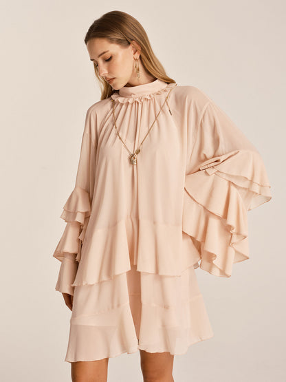 Ruffled Tiered Loose Chiffon Mini Dress