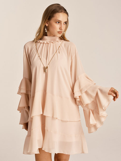 Ruffled Tiered Loose Chiffon Mini Dress