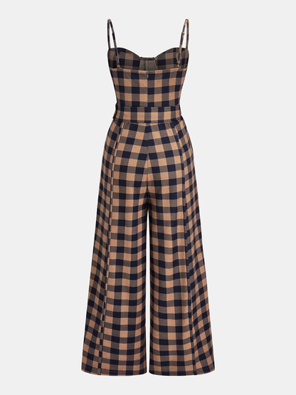 Plaid Belted Wide-Leg Cami Jumpsuit