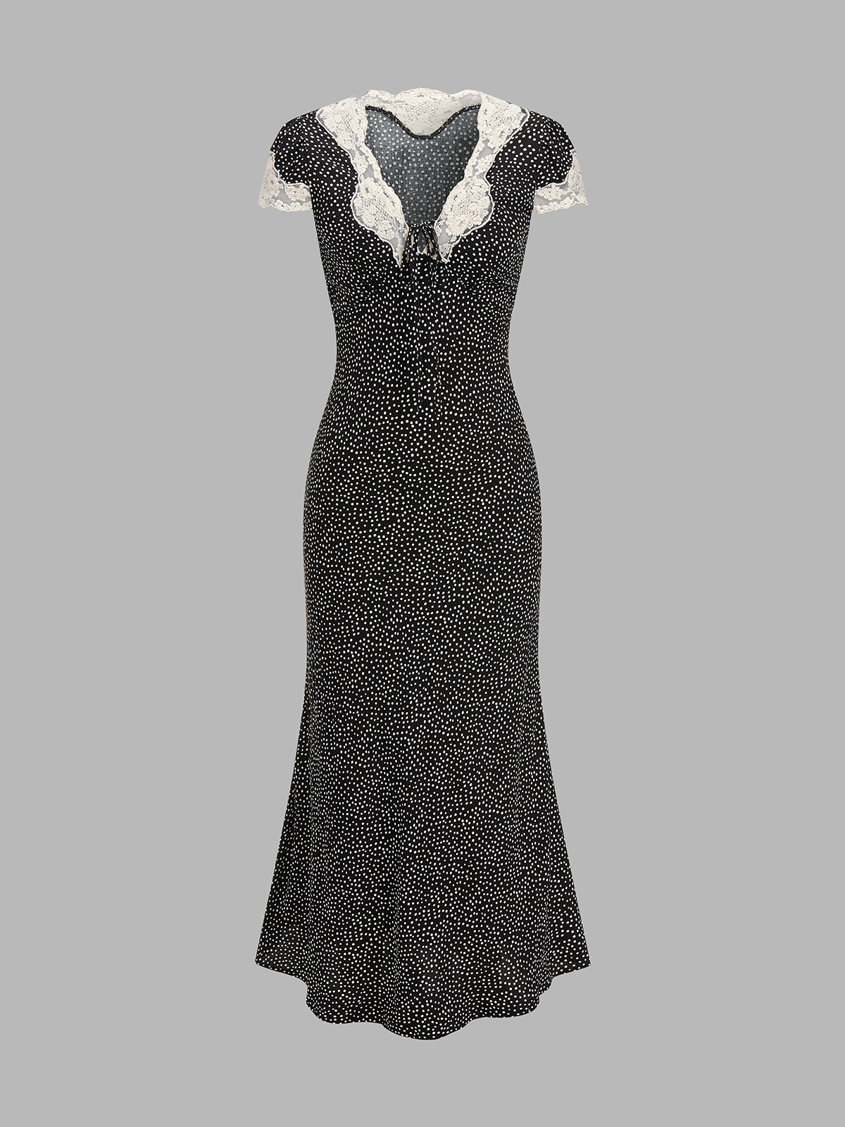Polka Dot Lace V-Neck Midi Dress