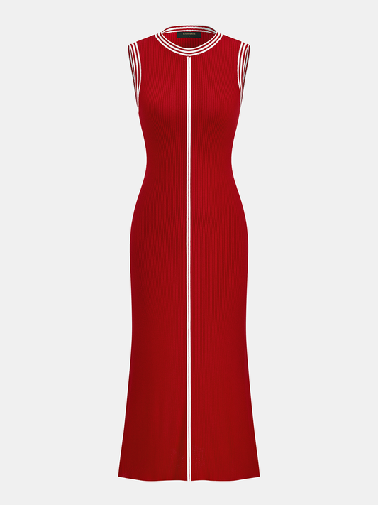 Contrast Trim Ribbed Knit Sleeveless Maxi Dress