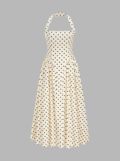 Polka Dot Halter Neck Maxi Dress